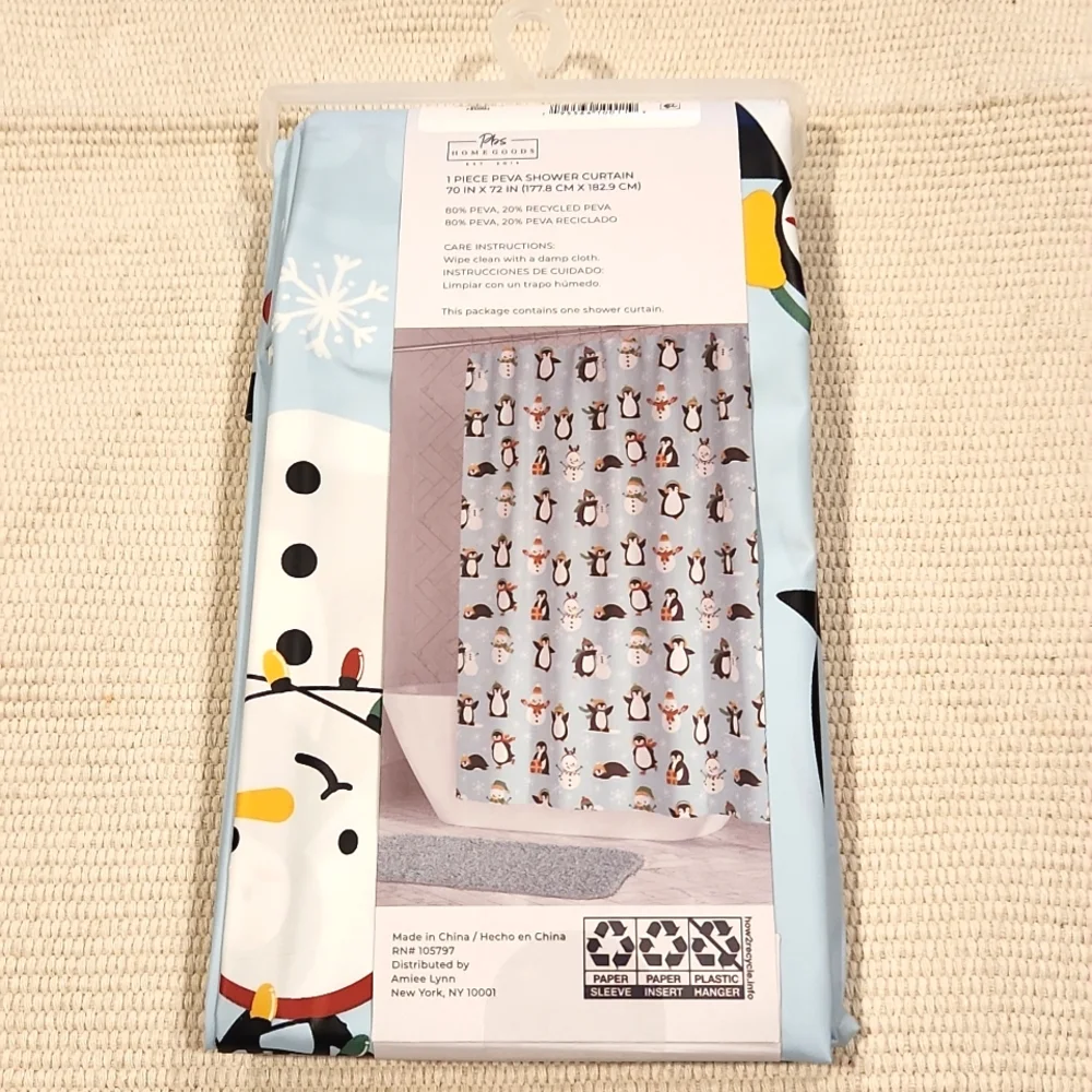 Penguin winter shower curtain